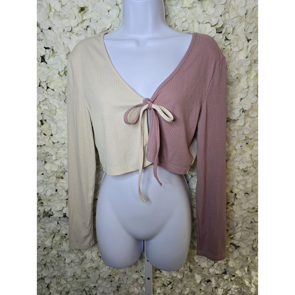 Romwe Long Sleeve Crop Top MD, Off White And Rose So Cute Girl, Priced Low To Go